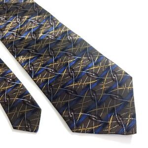 Woodward Green Tan‎ Blue Abstract Geometric Print Wide Silk Tie